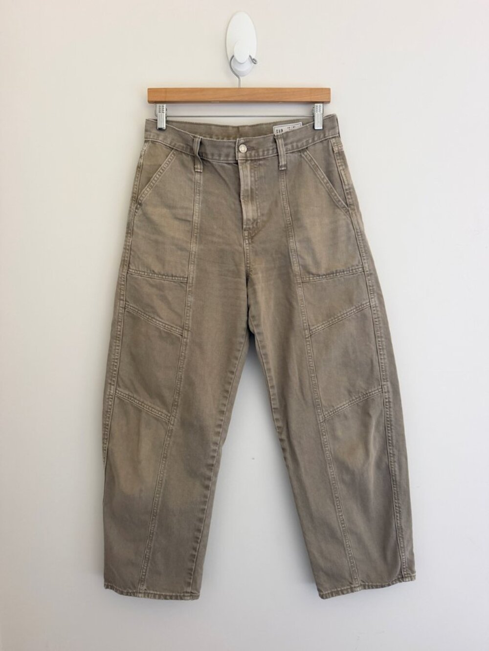 Gap Barrel High Rise Jeans Taupe Paneled Utility Denim Size 28 / 6 Short